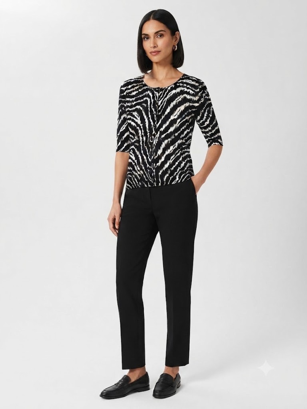 Ann Taylor Petite Black and White Zebra-Pattern Knit Top